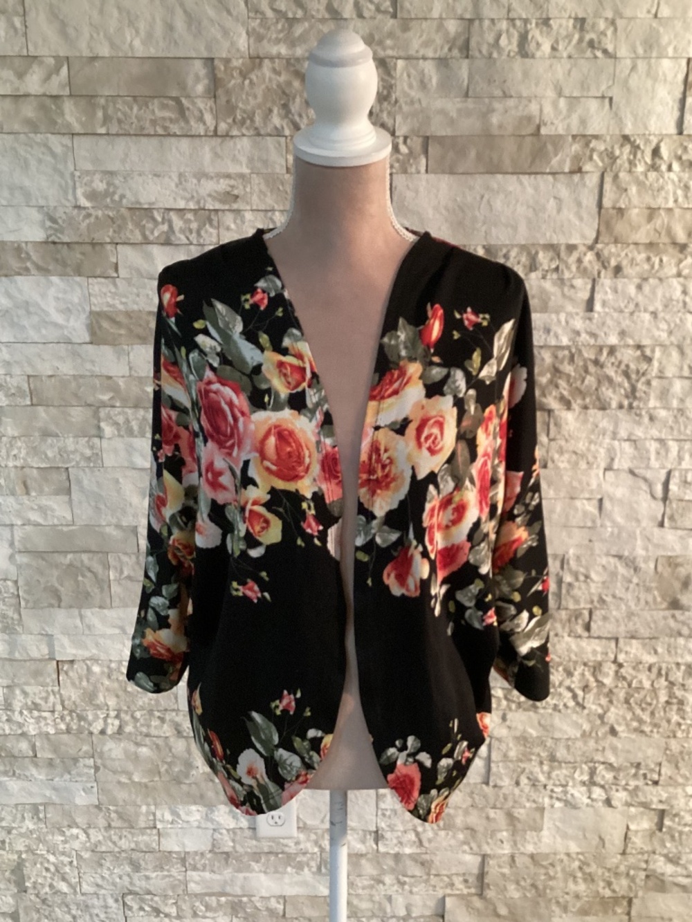 Anthropologie Mauve Open-Front Floral Cardigan